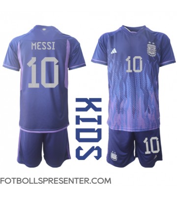 Argentina Lionel Messi #10 Bortatröja Barn VM 2022 Kortärmad (+ korta byxor)